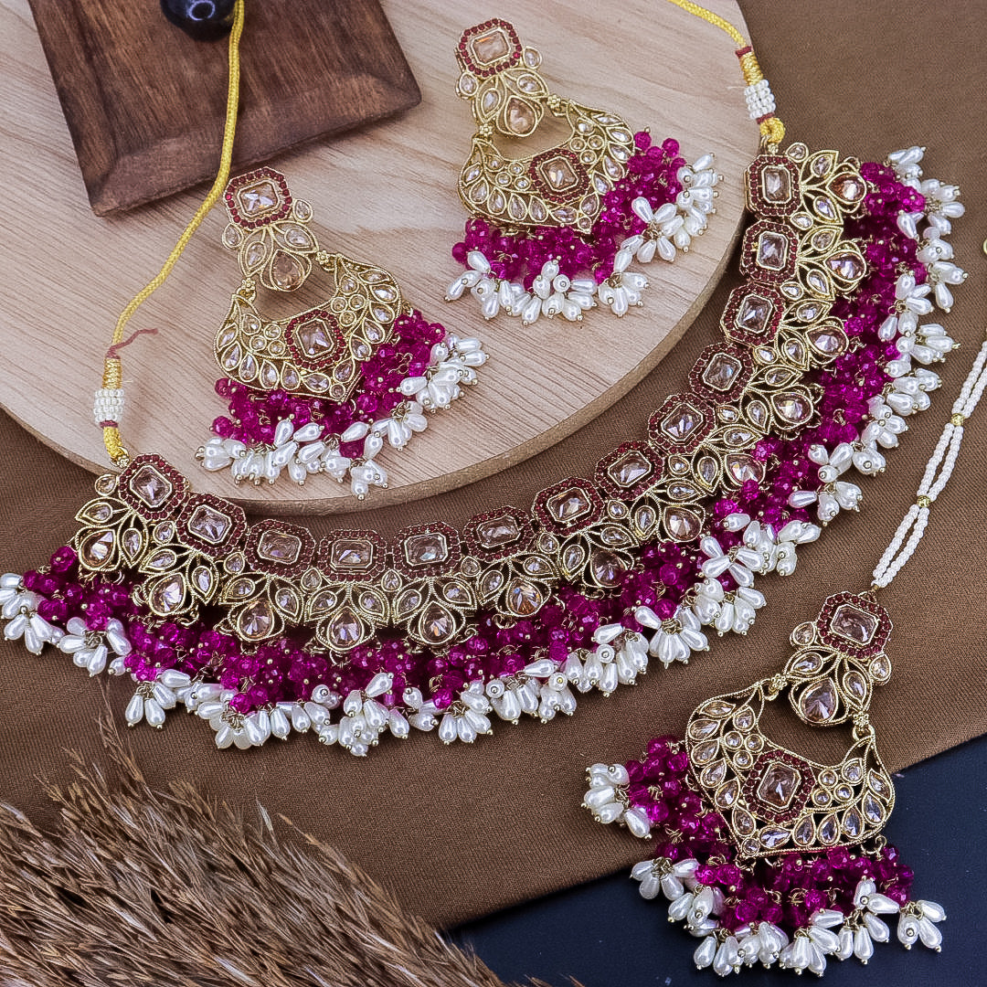 Sukhi Premium Reverse AD Semi Bridal Choker Set