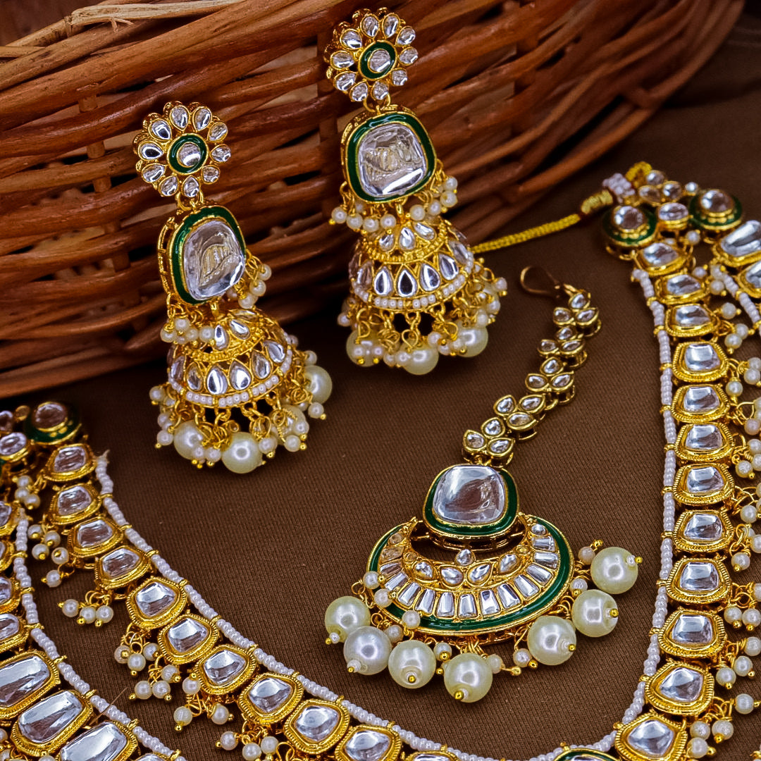 Ansha  Long 2 Layer Heavy Set With Jhumka And Mangtika