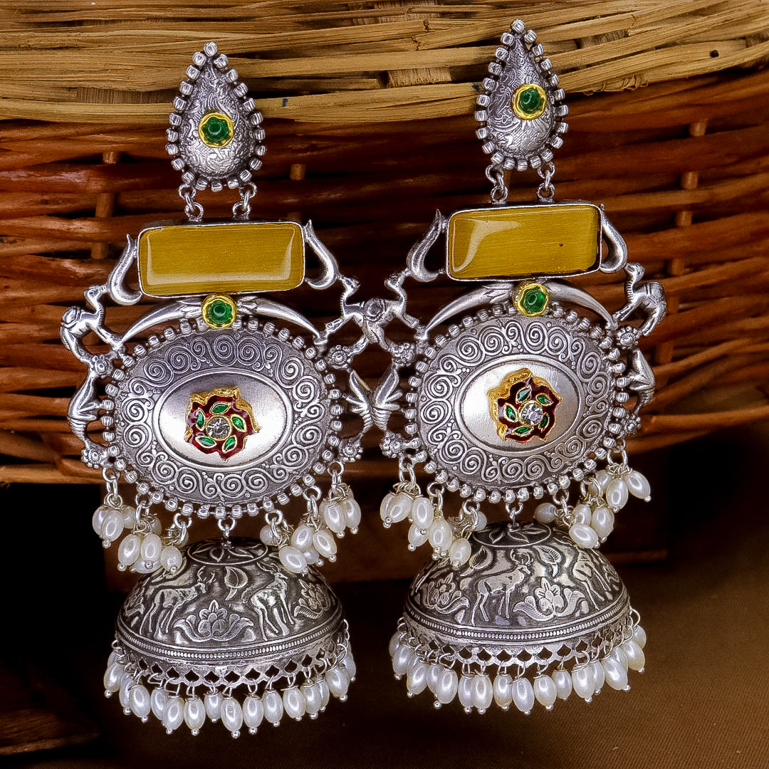 Shilpa Statement  Premium Brass Jhumka With Meenakari