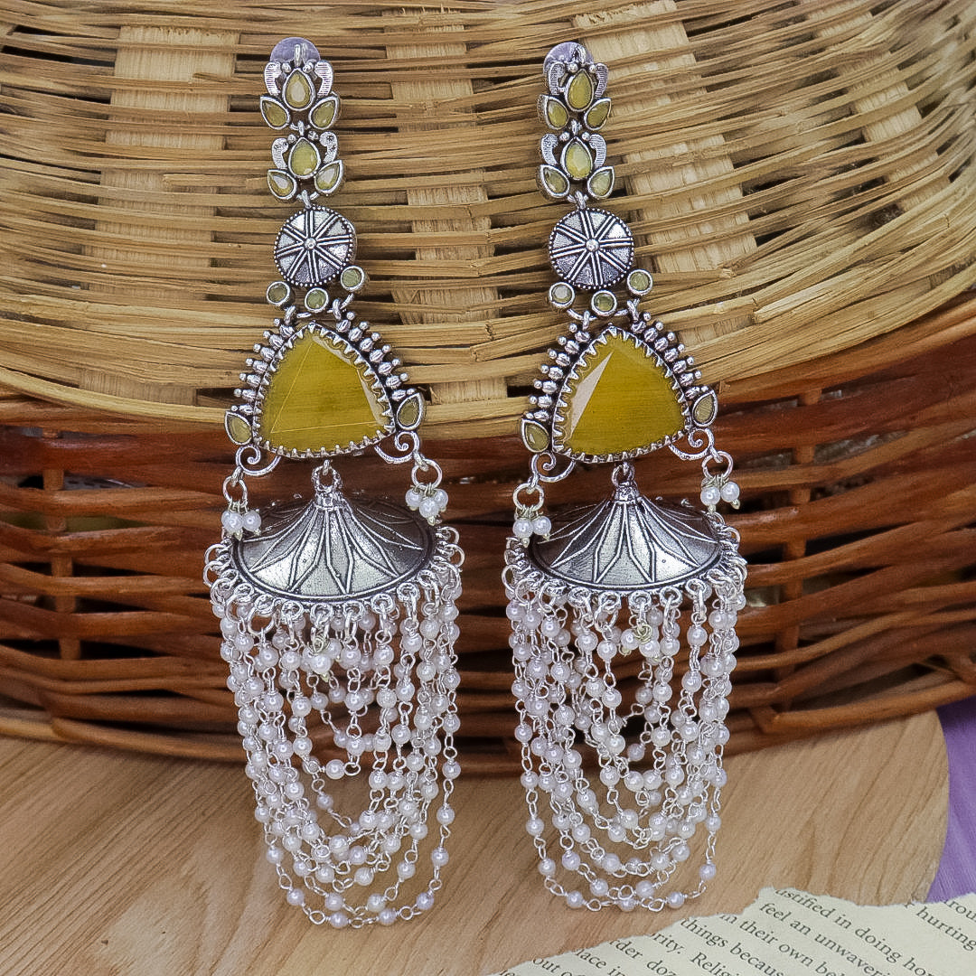 Pearl Latkan Brass Earrings With Uppar Kaanchain