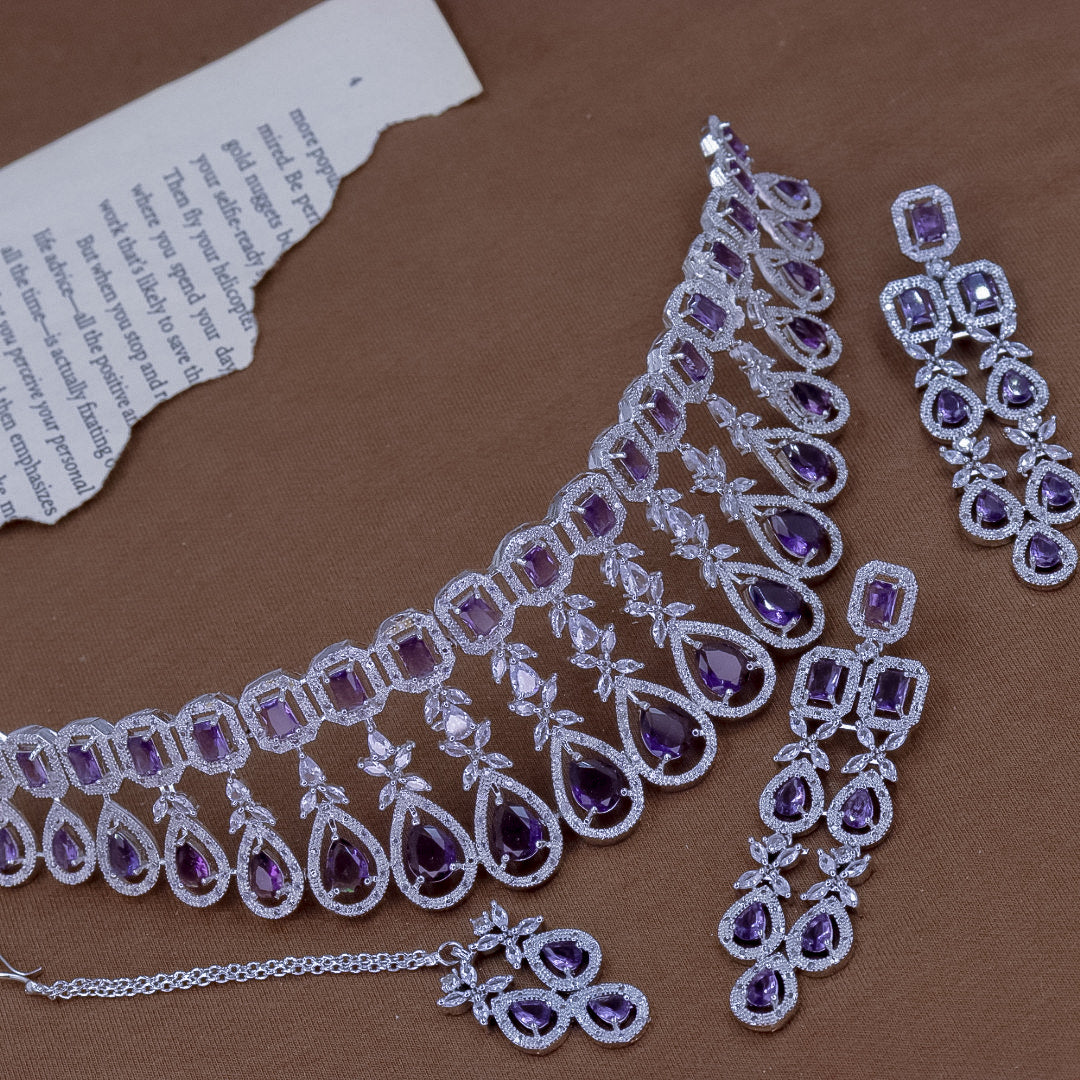 Tanvi AD Choker With Mangtika - Purple