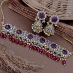 Load image into Gallery viewer, Suhila Kundan Set With Jhumka - Maroon
