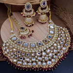 Load image into Gallery viewer, Nimrat Semi Bridal Choker Set With Jhumka + Teeka - Maroon
