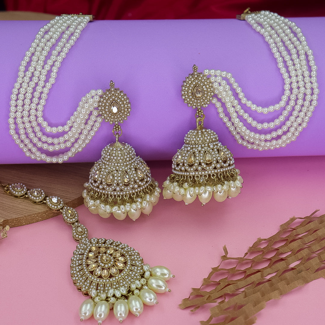 Farhana Jhumka With Moti Statement Kanchain