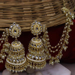 Load image into Gallery viewer, Mandavi Statement Earring With 3 Layer Kaanchain
