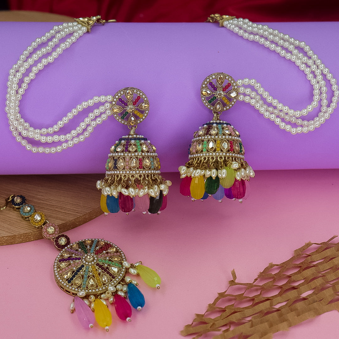 Yema Reverse AD Jhumka With Kaanchain & Teeka