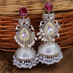 Load image into Gallery viewer, Moni Statement Brass Jhumka - Red
