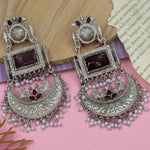 Load image into Gallery viewer, Riya German Silver Chandbali - Maroon
