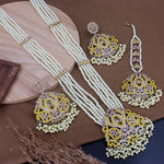 Load image into Gallery viewer, Nazneen Reverse AD Choker Set With Teeka + Earrings - Yellow
