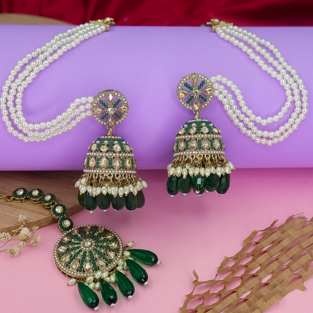 Yema Reverse AD Jhumka With Kaanchain & Teeka