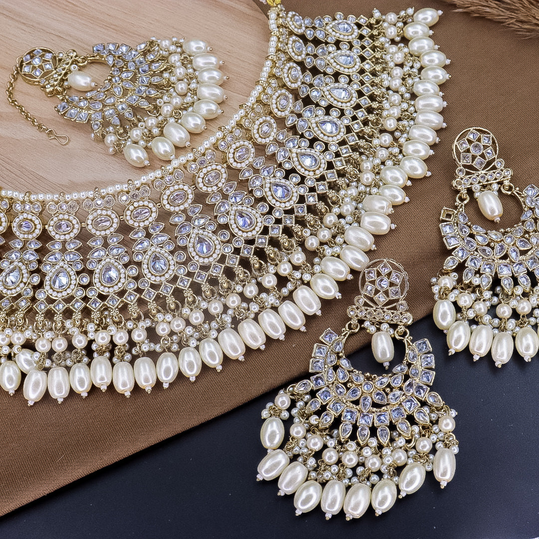 Vibha Reverse AD Choker Set With Teeka + Earrings