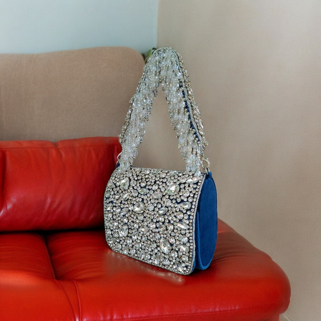 Designer Crystal  Clutch - Peacock Blue