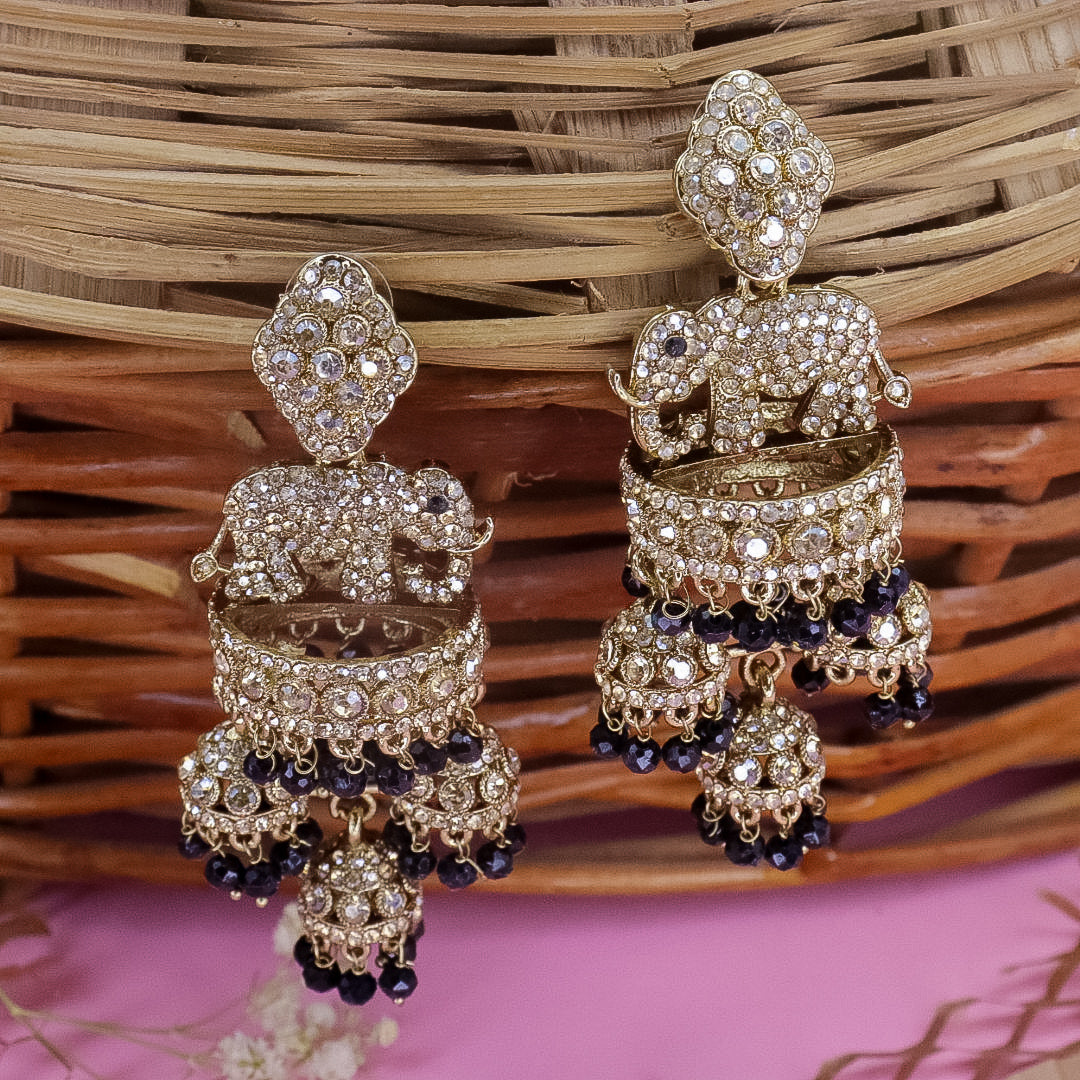 Designer Elephant Jhumka With Diamond Stones