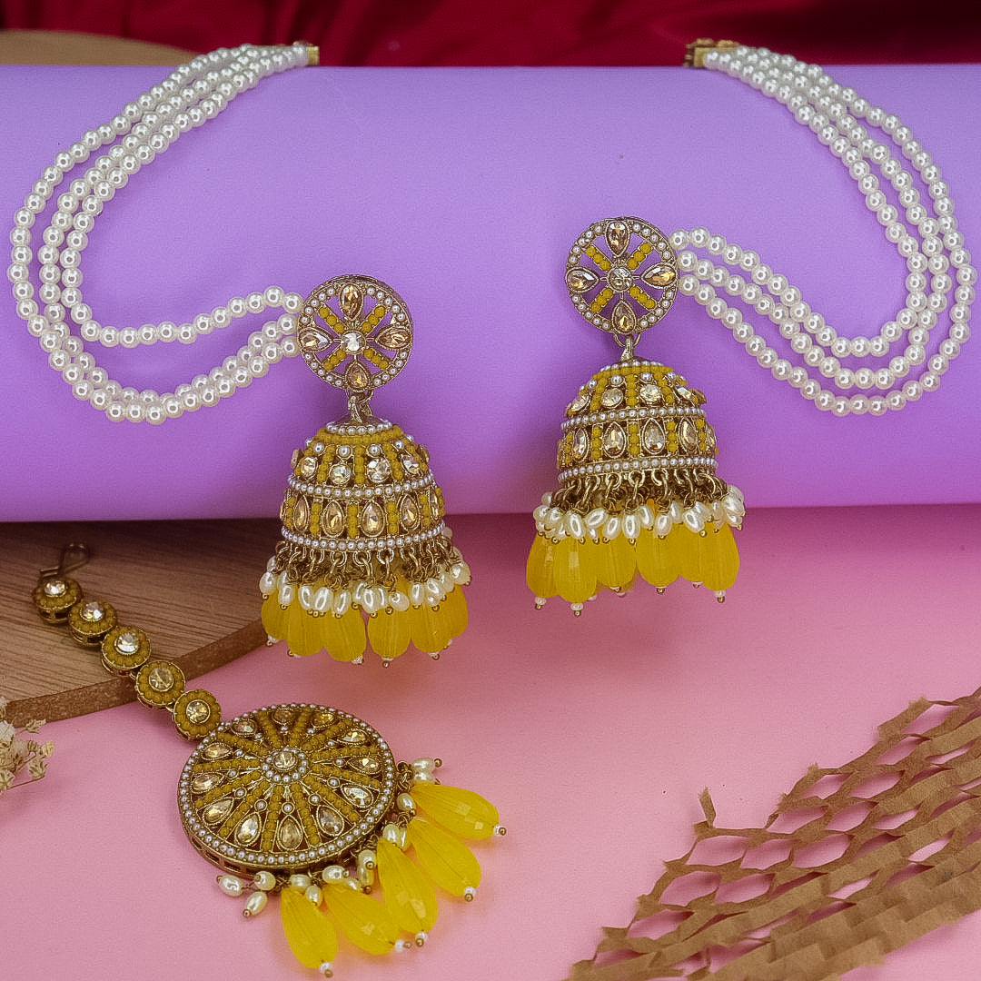 Yema Reverse AD Jhumka With Kaanchain & Teeka