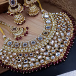 Load image into Gallery viewer, Nimrat Semi Bridal Choker Set With Jhumka + Teeka - Maroon
