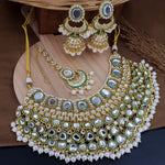 Load image into Gallery viewer, Nimrat Semi Bridal Choker Set With Jhumka + Teeka - White
