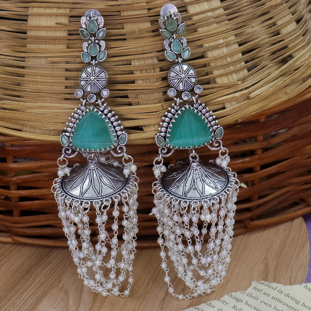 Pearl Latkan Brass Earrings With Uppar Kaanchain