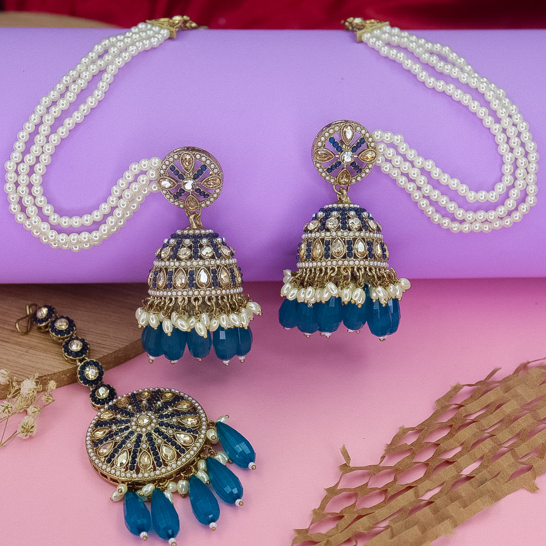 Yema Reverse AD Jhumka With Kaanchain & Teeka