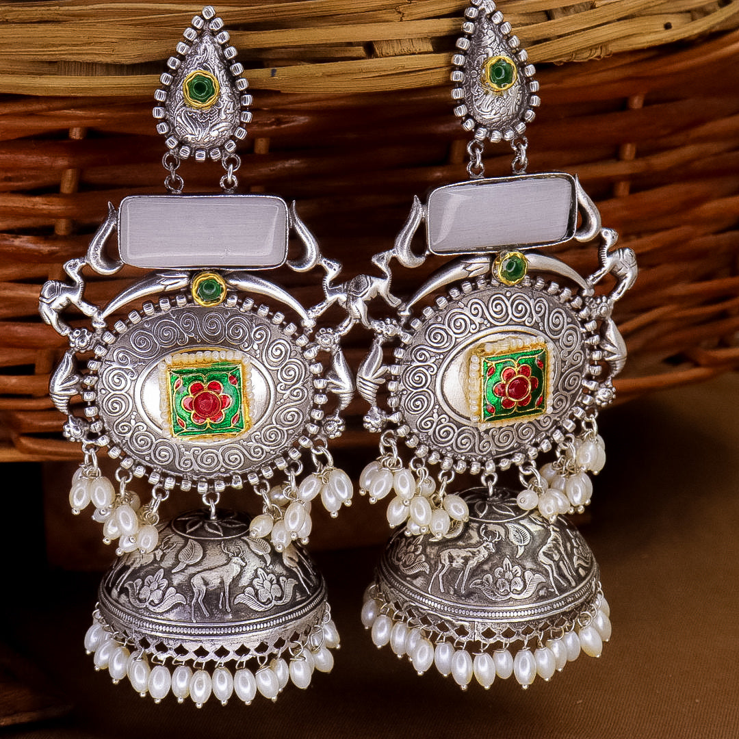 Shilpa Statement  Premium Brass Jhumka With Meenakari