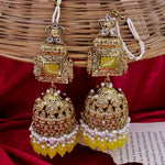 Load image into Gallery viewer, Simona Oversize Jhumka With Kanchain - Yellow
