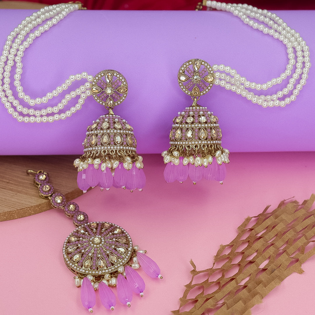 Yema Reverse AD Jhumka With Kaanchain & Teeka