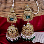 Load image into Gallery viewer, Simona Oversize Jhumka With Kanchain - Dark Green
