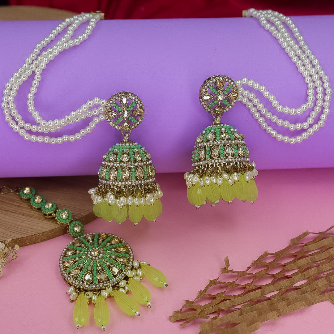 Yema Reverse AD Jhumka With Kaanchain & Teeka