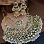 Load image into Gallery viewer, Nimrat Semi Bridal Choker Set With Jhumka + Teeka - White
