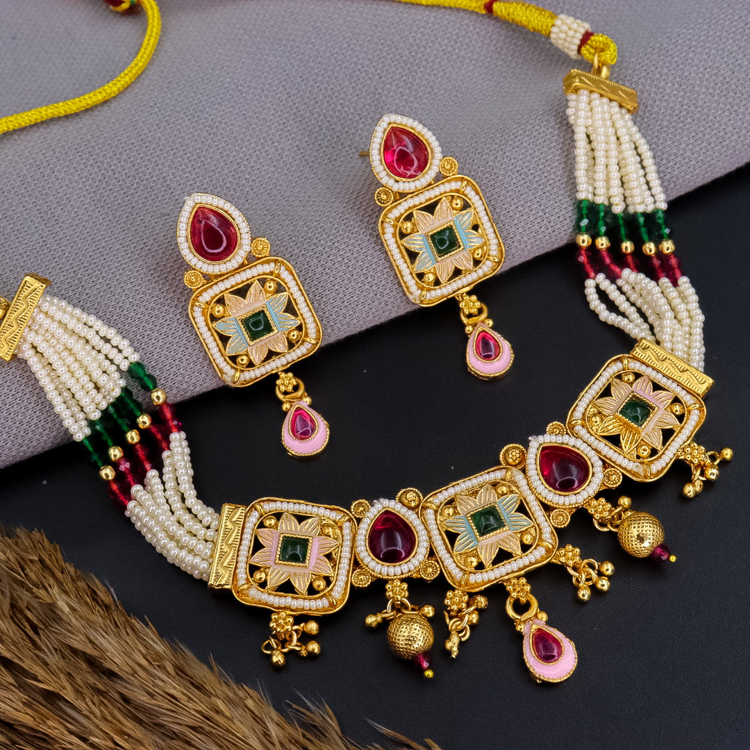 Rimpal Copper Ethnic Choker With Earrings