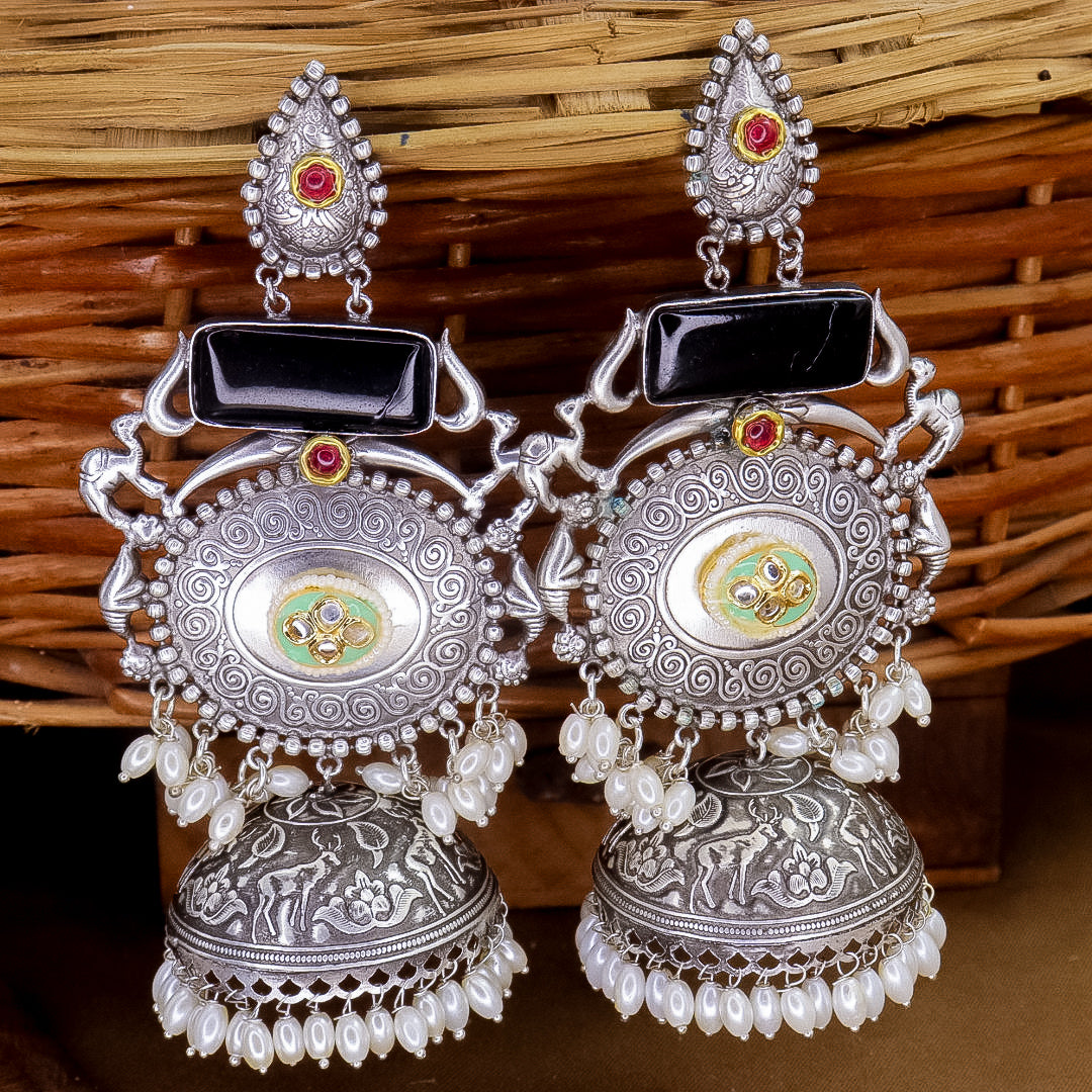 Shilpa Statement  Premium Brass Jhumka With Meenakari