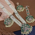 Load image into Gallery viewer, Nazneen Reverse AD Choker Set With Teeka + Earrings - Dark Green
