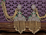 Load image into Gallery viewer, Amna Peacock Earrings With Kanchain - Cream
