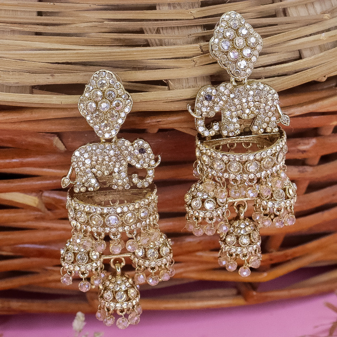 Designer Elephant Jhumka With Diamond Stones