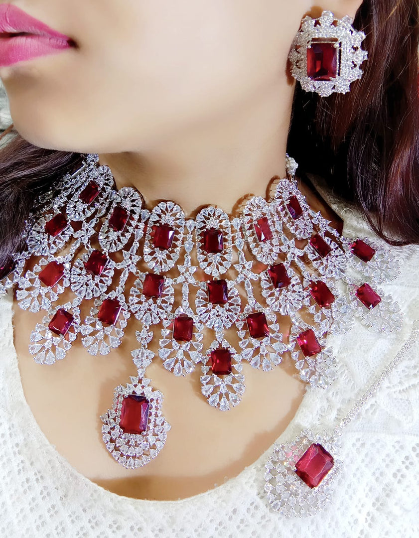 Kiara Advani Bridal American Diamond Choker Set- Red