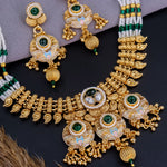 Load image into Gallery viewer, Pallavi Copper Ethnic Choker With Earrings - Dark Green
