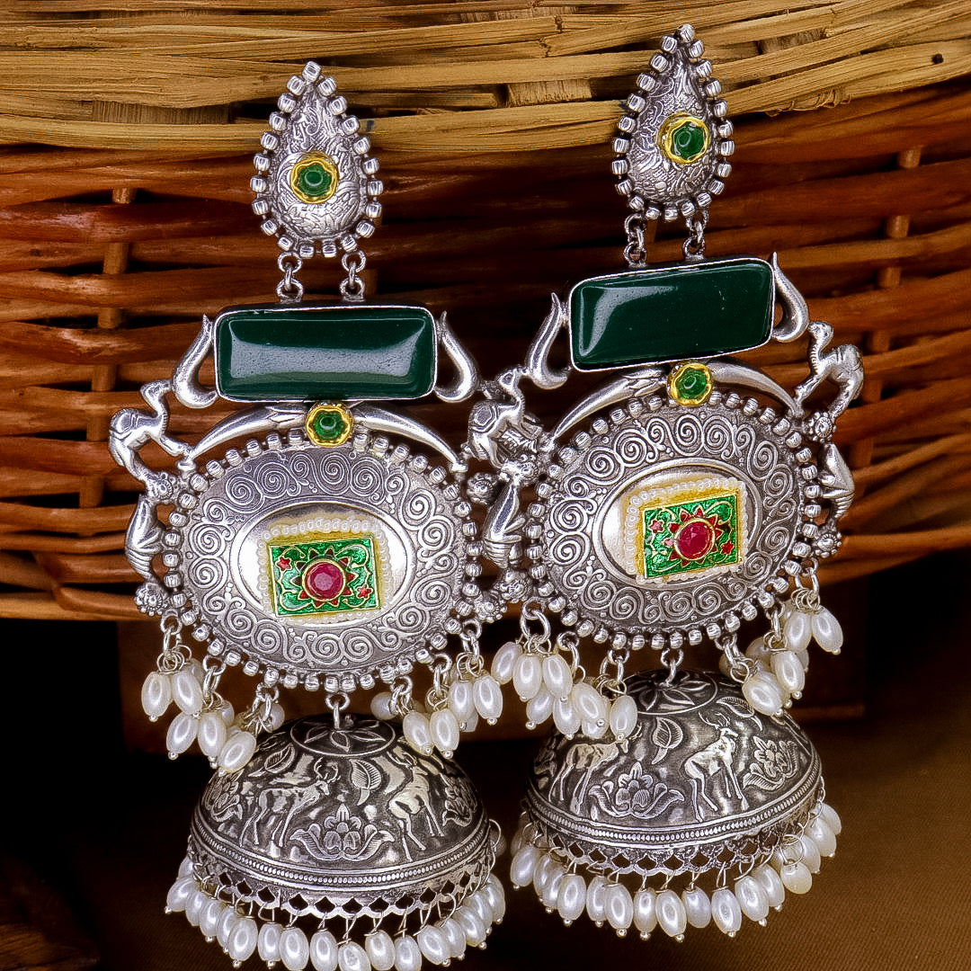 Shilpa Statement  Premium Brass Jhumka With Meenakari