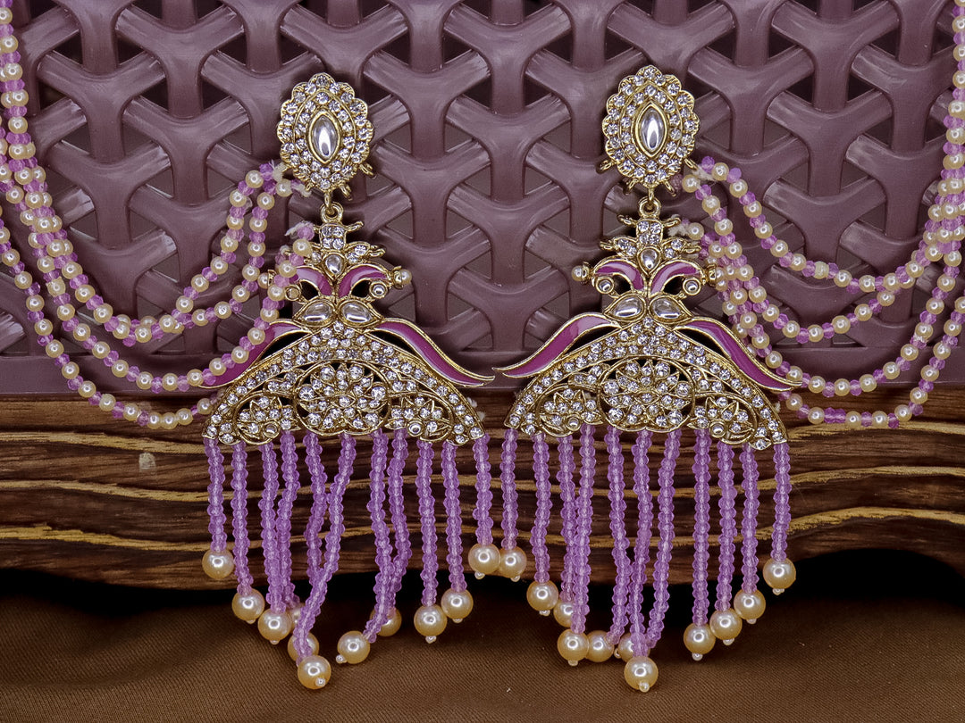 Amna Peacock Earrings With Kanchain - Lavender