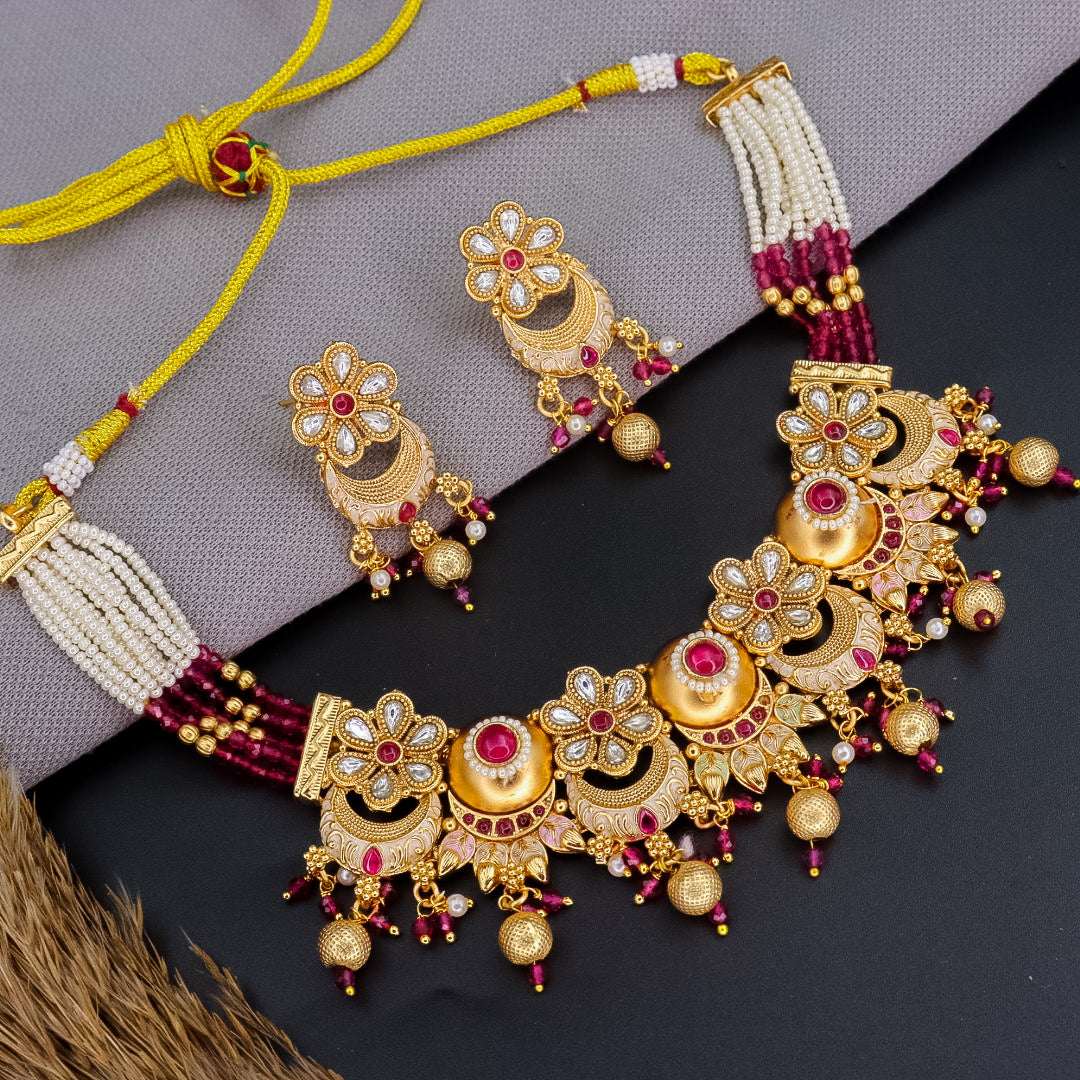 Vaishnavi Copper Ethnic Choker With Earrings