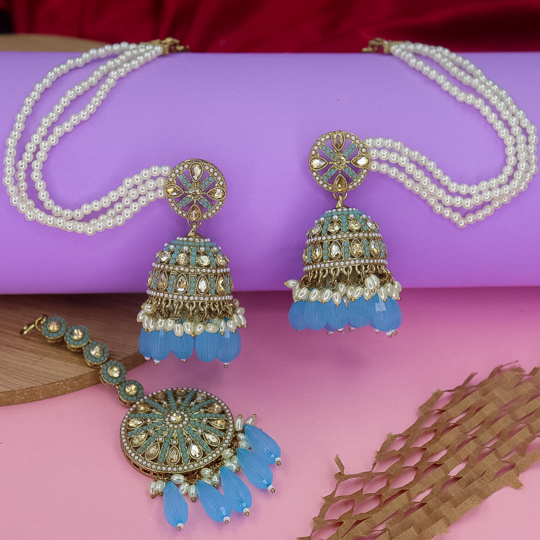 Yema Reverse AD Jhumka With Kaanchain & Teeka