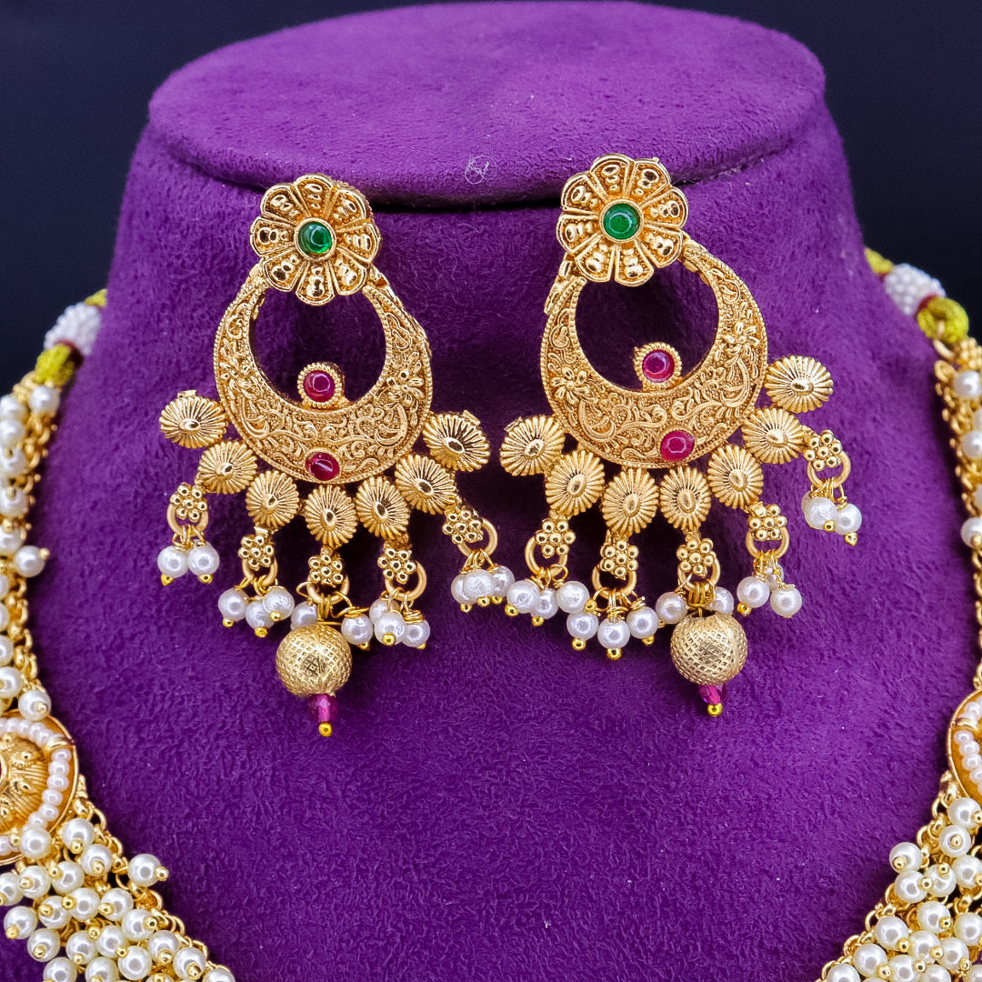 Kavya Copper Ethnic Pearl Choker With Earrings