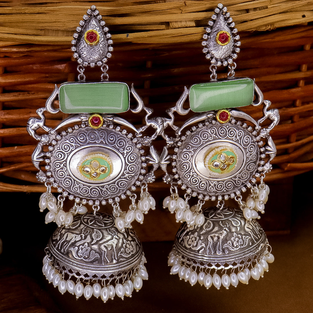 Shilpa Statement  Premium Brass Jhumka With Meenakari