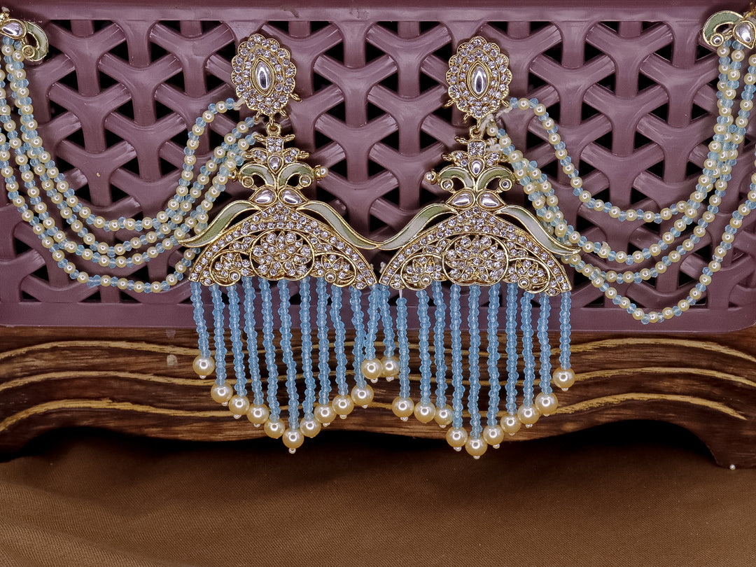 Amna Peacock Earrings With Kanchain - Blue