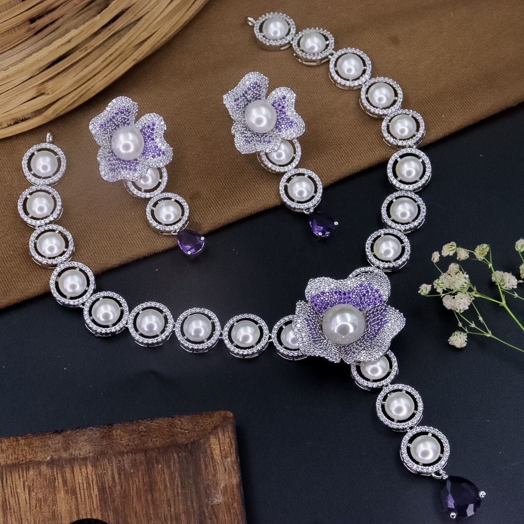 Pearl Flower Choker -Purple