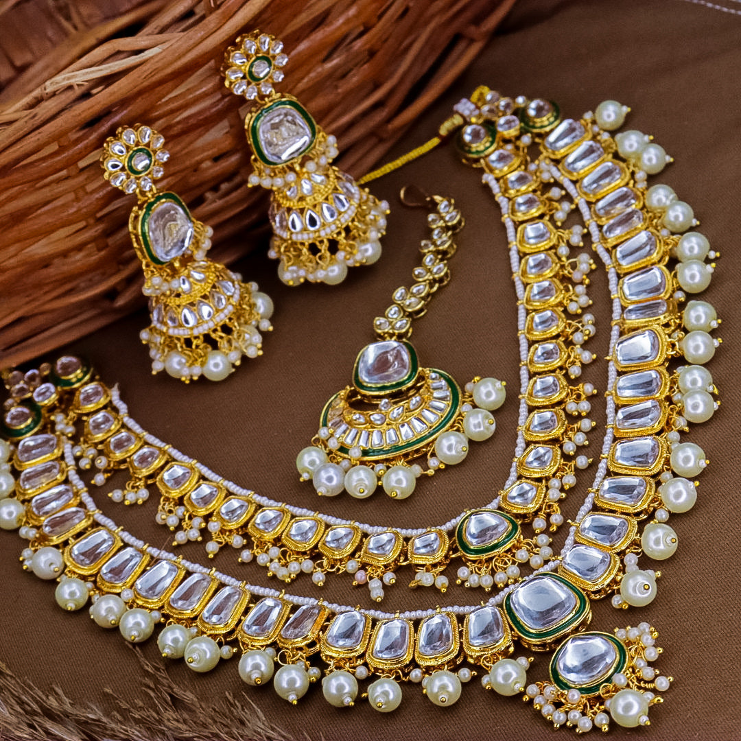 Ansha  Long 2 Layer Heavy Set With Jhumka And Mangtika