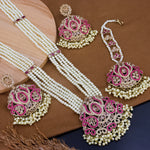 Load image into Gallery viewer, Nazneen Reverse AD Choker Set With Teeka + Earrings - Pink
