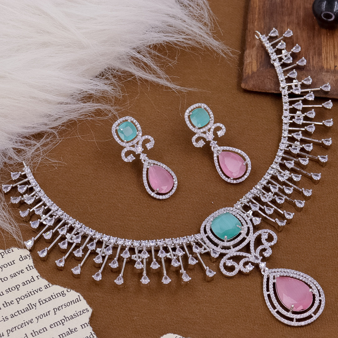 Puja Premium AD Choker - Pink Mint