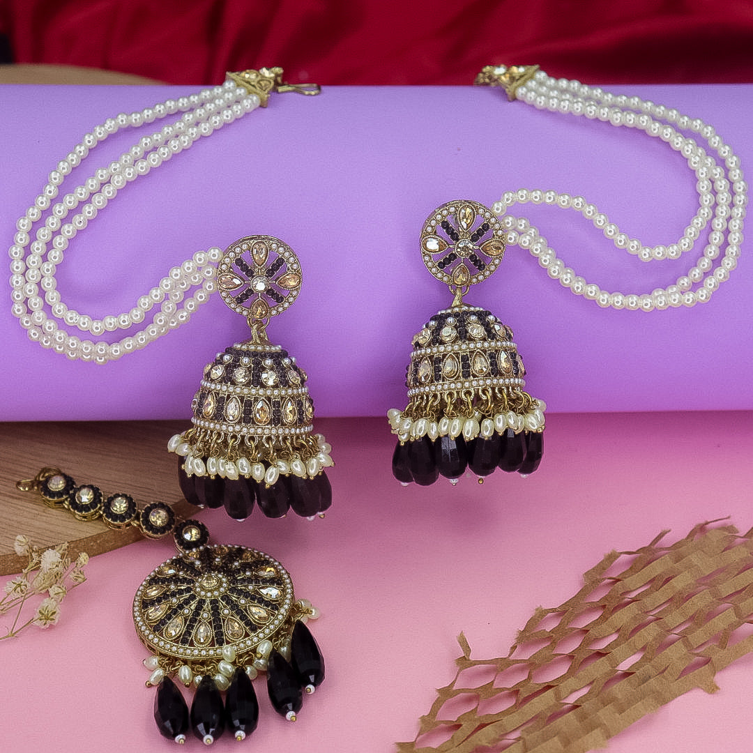 Yema Reverse AD Jhumka With Kaanchain & Teeka