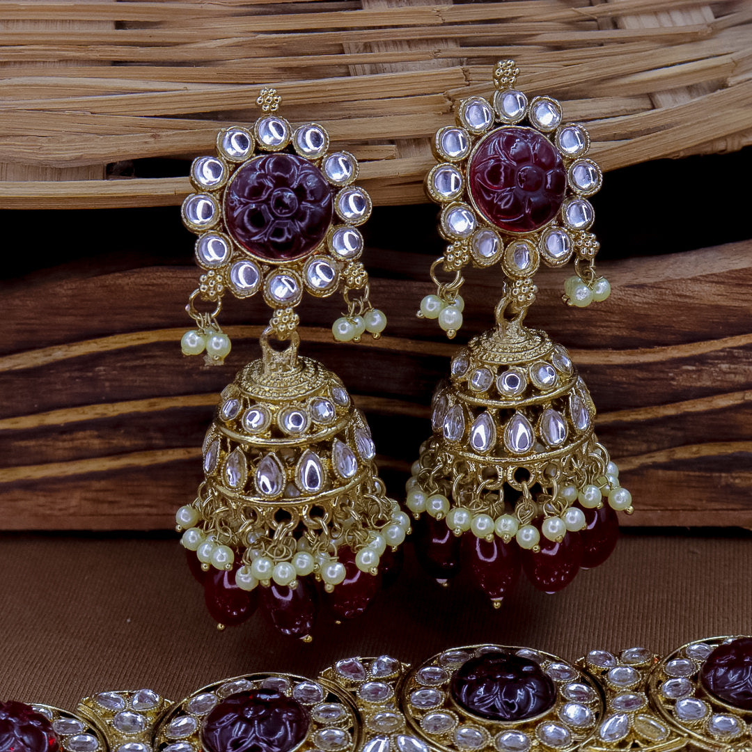 Suhila Kundan Set With Jhumka - Maroon – Kuvar Jewels