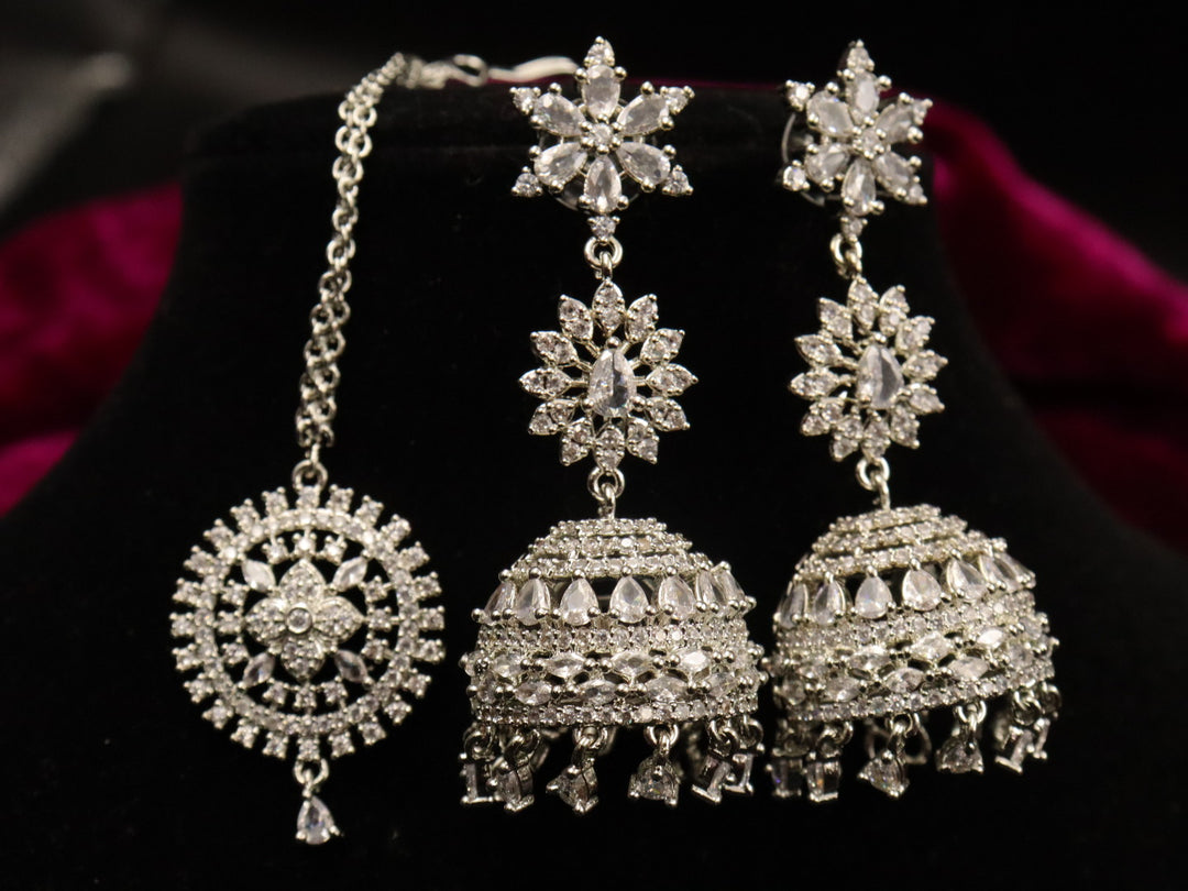 Trayi American Diamond Jhumka With Teeka