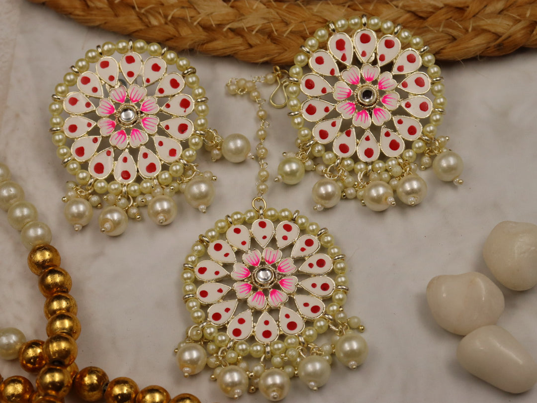 Saachi Meenakari Earrings With Teeka Set